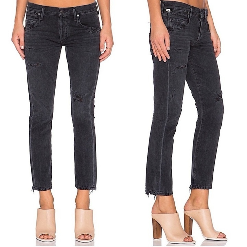 Citizens Of Humanity Emerson Distressed Slim Boyfriend Black Hawk Jeans